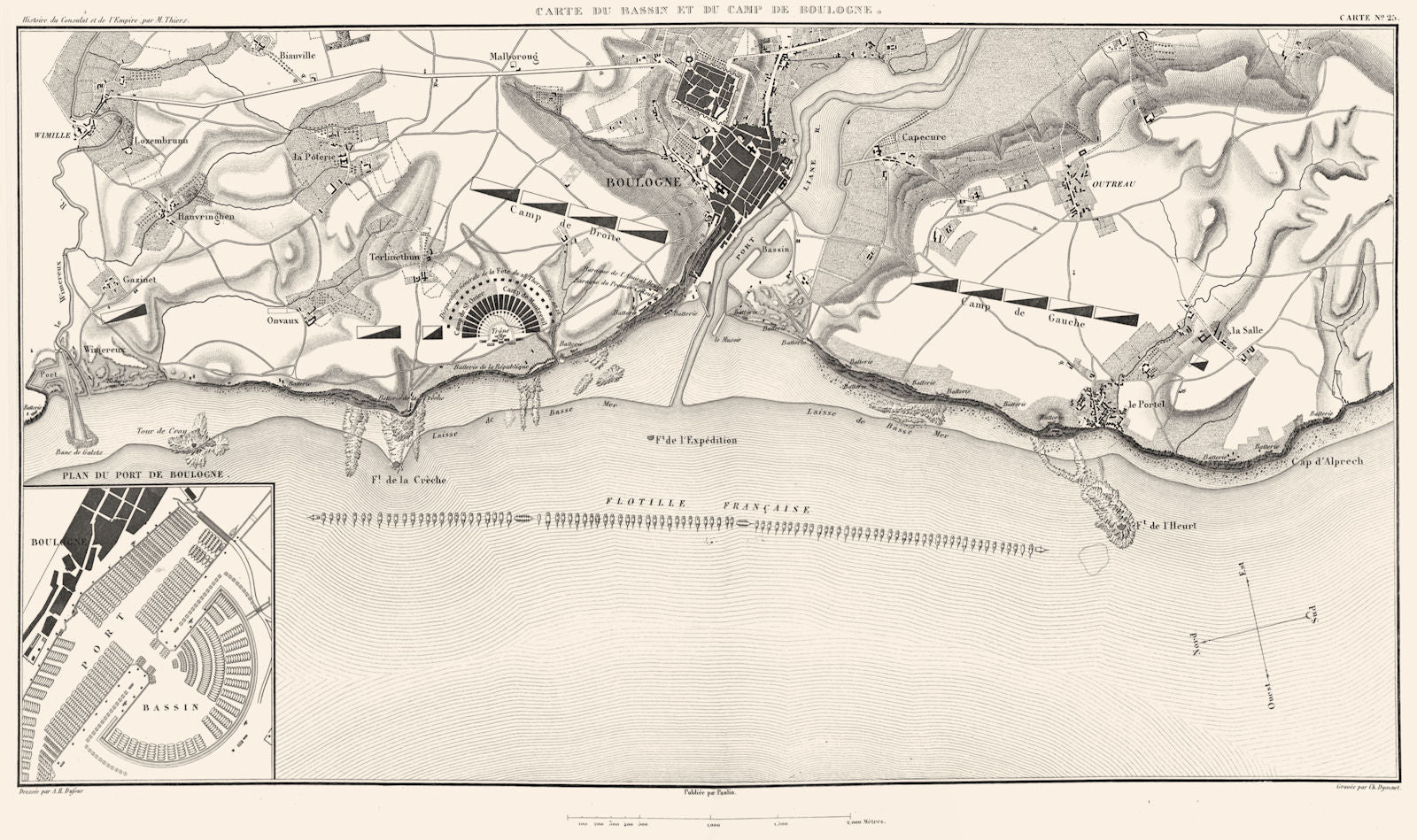 BOULOGNE. Bassin et Camp de Boulogne 1803; Port. Flotille Française 1859 map